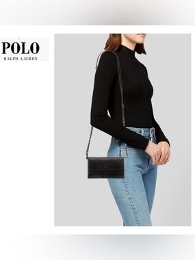 Polo Ralph Lauren Black Suede Sparkle Wallet-on-Chain Crossbody